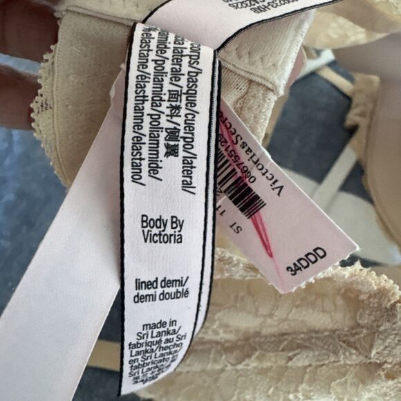 NWT Victoria’s Secret Body Beige Nude Lace Bow Lined Demi Bra Underwire 34DDD - Picture 6 of 6